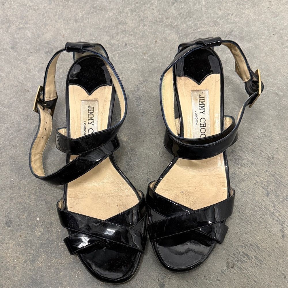 Jimmy Choo Glossy Black Strappy Sandals